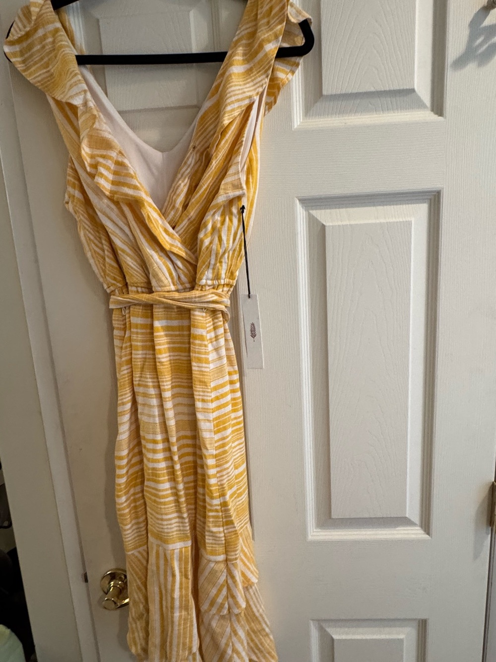 june & hudson Yellow and White Striped Maxi Wrap Dress-NWT